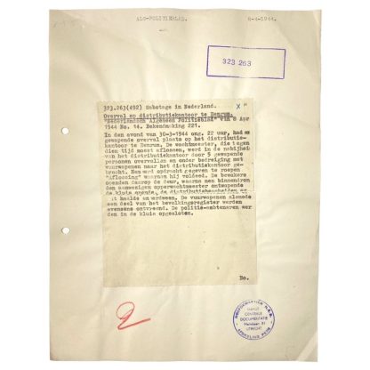 Original WWII Dutch NSB document regarding a resistance action in Eenrum (Groningen)