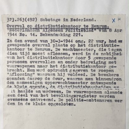 Original WWII Dutch NSB document regarding a resistance action in Eenrum (Groningen)