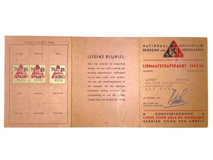 Original WWII Dutch NSB membership card of a member from Den Haag