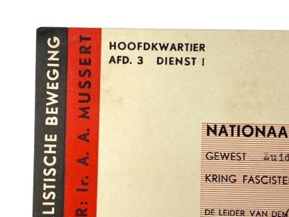 Original WWII Dutch NSB identification card for the fascists school in Rotterdam