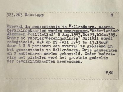 Original WWII Dutch NSB document regarding a resistance action in Hellendoorn