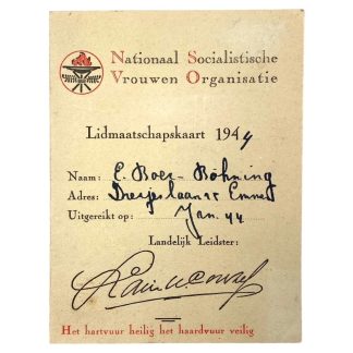 Original WWII Dutch NSVO membership card from a woman from Emmen