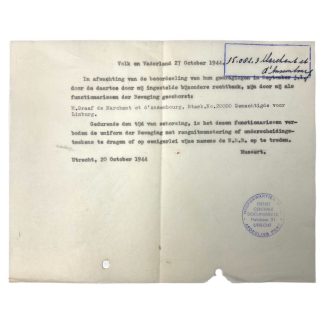 Original WWII Dutch NSB document M. Graaf de Marchant et d'Ansembourg