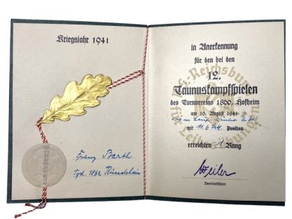 Original WWII German sports price booklet from a participant of Rüsselsheim