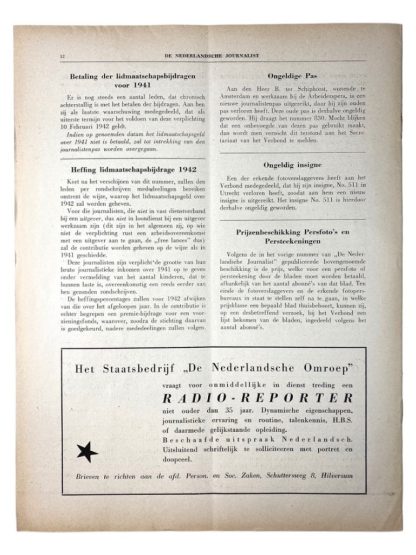 Original WWII Dutch 'Verbond van Nederlandsche Journalisten' newspaper
