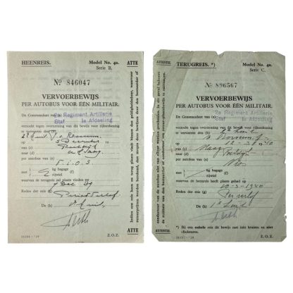 Original Pre 1940 Dutch army travel tickets
