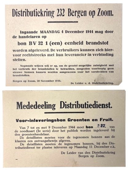 Original WWII Dutch set of four small Distribution service posters from Bergen op Zoom