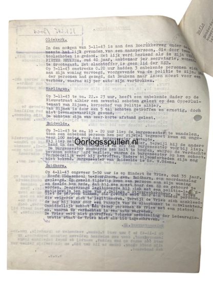 Original WWII Dutch NSB documents regarding assassinations