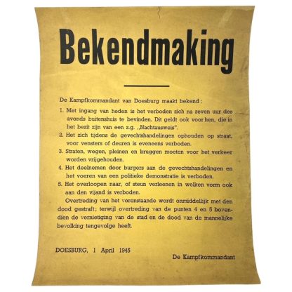Original WWII Dutch disclosure poster from the Kampfkommandant of Doesburg