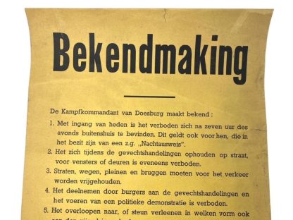 Original WWII Dutch disclosure poster from the Kampfkommandant of Doesburg