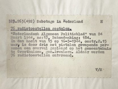Original WWII Dutch NSB document regarding a resistance action in Groothuizen/Avenhorn (Noord-Holland)
