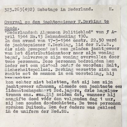 Original WWII Dutch NSB document regarding a resistance action in Neede (Gelderland)