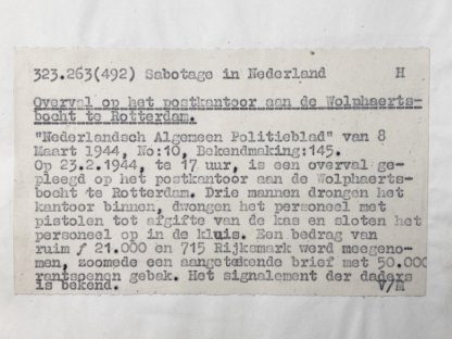 Original WWII Dutch NSB document regarding a resistance action in Rotterdam