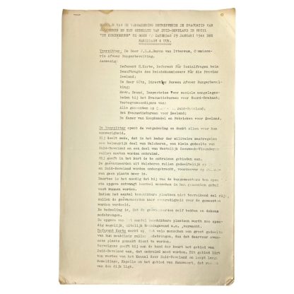 Original WWII Dutch documents about the meeting regarding the evacuation of Walcheren and part of Zuid-Beveland