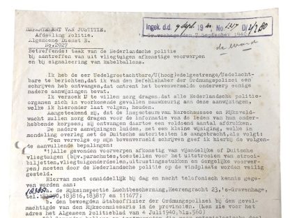 Original WWII Dutch Police document regarding objects from aircraft's