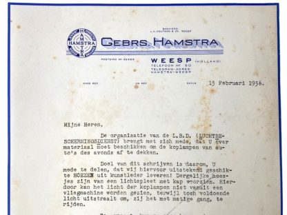 Original WWII Dutch Luchtbeschermingsdienst document from Weesp (Noord-Holland)