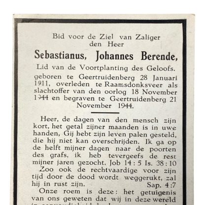 Original WWII Dutch death card Raamsdonksveer 1944
