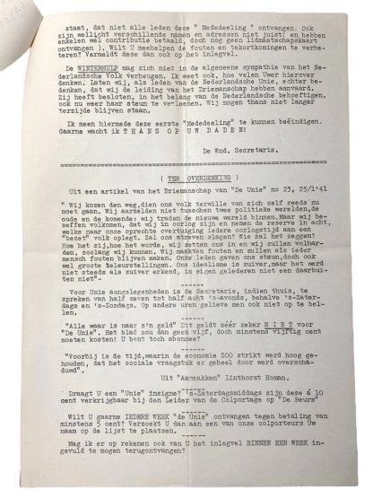 Original WWII Nederlandsche Unie afdeling Tiel documents