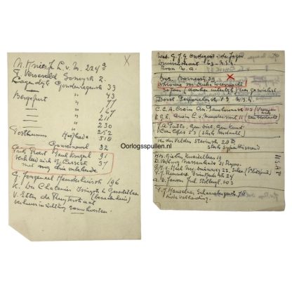 Original WWII Dutch resistance notes with possible collaborators or traitors