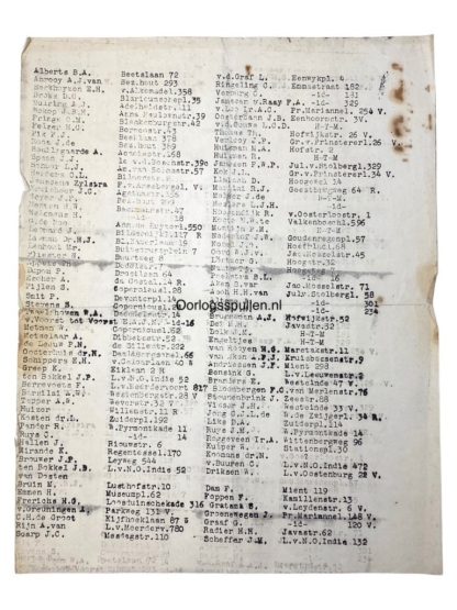 Original WWII Dutch resistance lists of possible collaborators and traitors