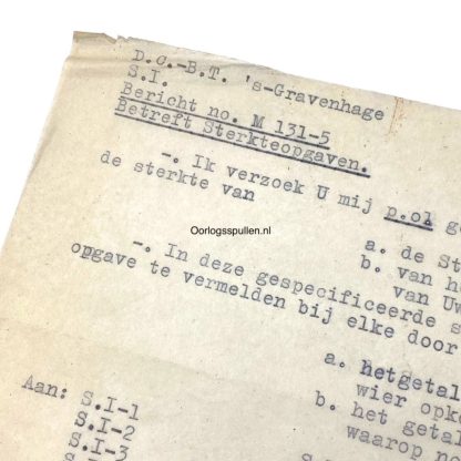 Original WWII Nederlandsche Binnenlandse Strijdkrachten document strength statement