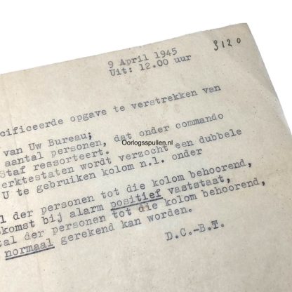 Original WWII Nederlandsche Binnenlandse Strijdkrachten document strength statement