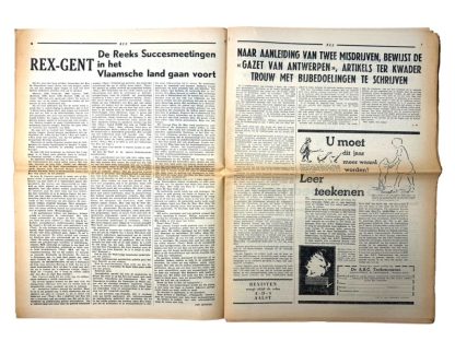 Original WWII Flemish REX Vlaanderen collaboration newspaper