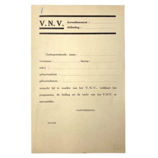 Original WWII Flemish collaboration VNV registration form