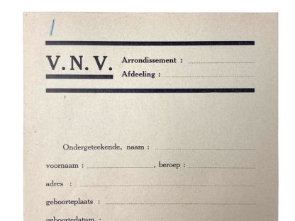 Original WWII Flemish collaboration VNV registration form