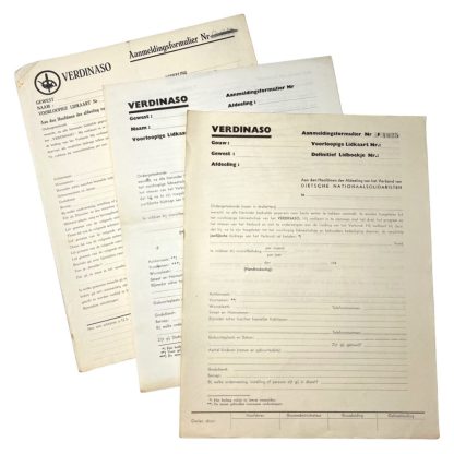 Verdinaso registration forms - Verdinaso Belgium collaboration militaria collectibles world war 2 - WWII