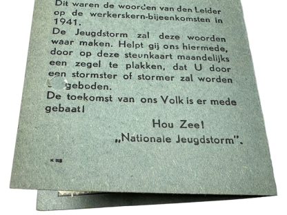Original WWII Dutch Nationale Jeugdstorm support card Amsterdam