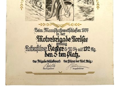 Original WWII German NSKK 'Motorbrigade Nordsee' citation