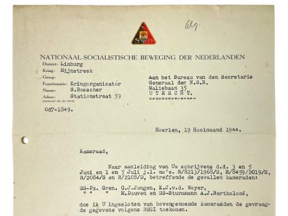 NSB in Heerlen - Dutch collaboration - Nederlands collaboratie document - Kringorganisator S.Bosscher - Gesneuvelde Nederlandse Waffen-SS vrijwilligers