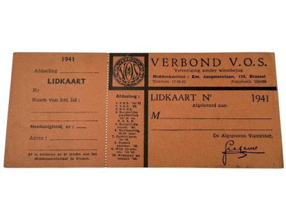 Original WWII Flemish collaboration V.O.S. (Vlaamse Oudstrijders) member card