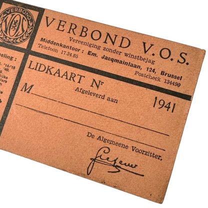 Original WWII Flemish collaboration V.O.S. (Vlaamse Oudstrijders) member card