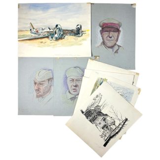 Original WWII German set of artwork of Kriegsberichter Heinz W. Fischer