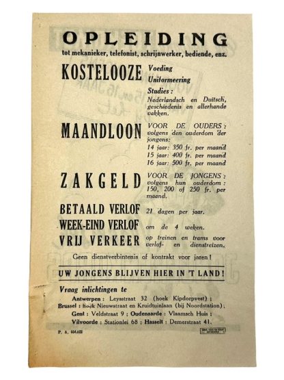 Original WWII Flemish collaboration flyer 'Vlaamsch Jongerenkorps'