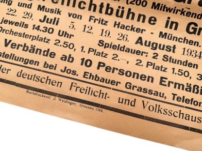 Original 1934 Reichsbund der deutschen Freilicht und Volksschauspiele festivity poster (Grassau)