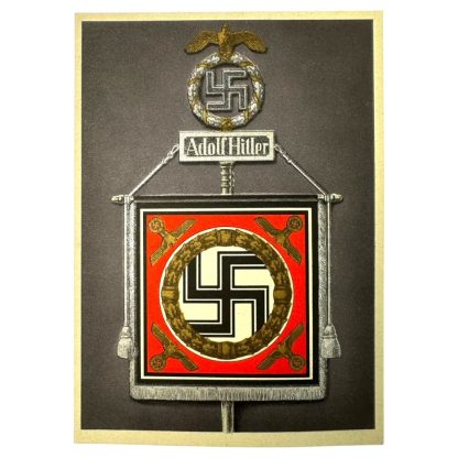 Original WWII German Adolf Hitler standard with flag postcard