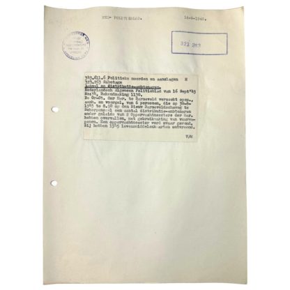 Original WWII Dutch NSB document regarding a resistance action in Barneveld (Gelderland)