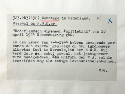 Original WWII Dutch NSB document regarding a resistance action in Borculo (Gelderland)