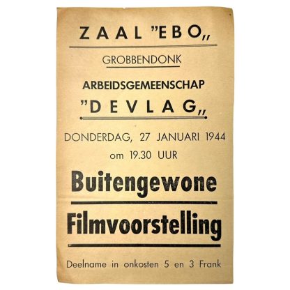 Original WWII Flemish DEVLAG collaboration flyer for a movie in Grobbendonk