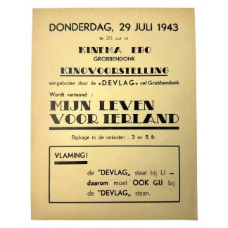 Original WWII Flemish DEVLAG collaboration flyer for a movie in Grobbendonk