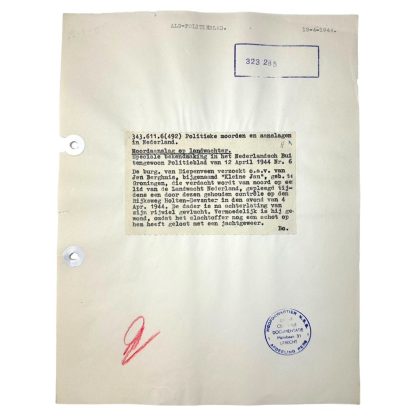 Original WWII Dutch NSB document regarding a resistance action in Diepenveen (Overijssel)