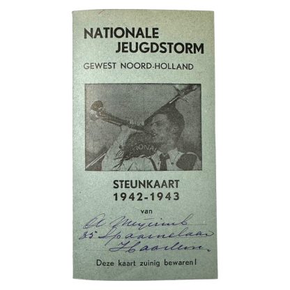 Original WWII Dutch Nationale Jeugdstorm support card Haarlem