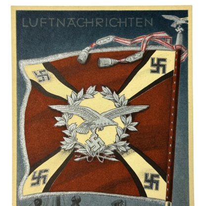 Original WWII German Luftwaffe standard with flag postcard postkarte Zweiten Weltkrieg Luftnachrichten