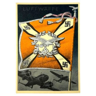 Original WWII German Luftwaffe standard with flag postcard