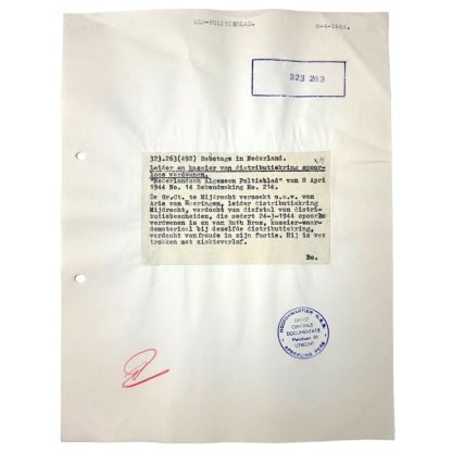 Original WWII Dutch NSB document regarding a resistance action in Mijdrecht (Utrecht)