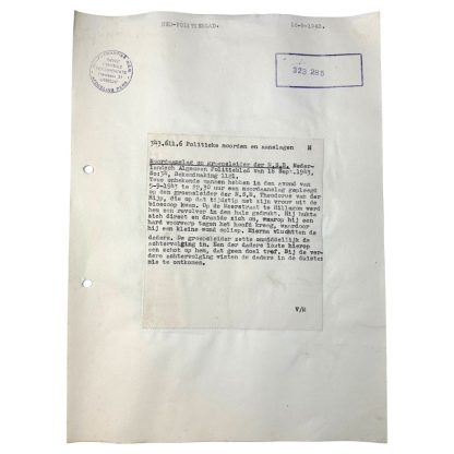 Original WWII Dutch NSB document regarding a resistance action in Hillegom (Zuid-Holland)