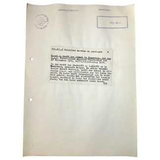 Original WWII Dutch NSB document regarding a resistance action in Eeserveen (Drenthe) Tweede Wereldoorlog verzet oorlogsspullen